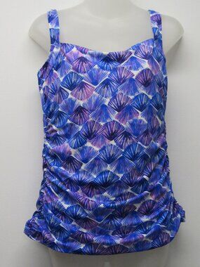NWT Miraclesuit x Talbots Purple Shell Fan Print Tankini Swim Top Underwire 12